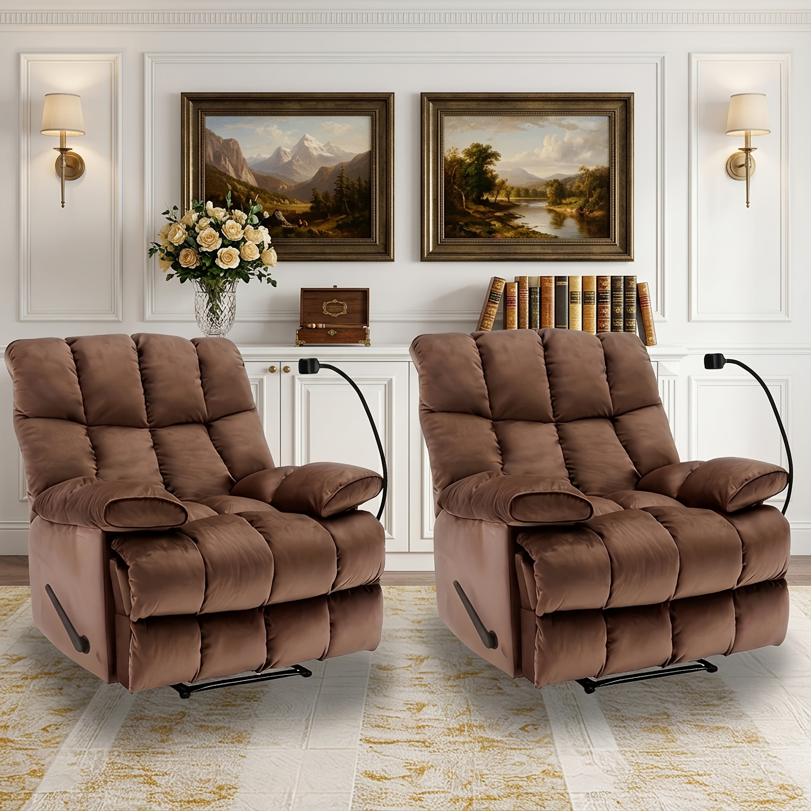 2 Pack Oversized Recliner Chair Modern 38'' Wide Recliner - Comfortable Large Manual Recliner Chair For Living Room And Relaxation