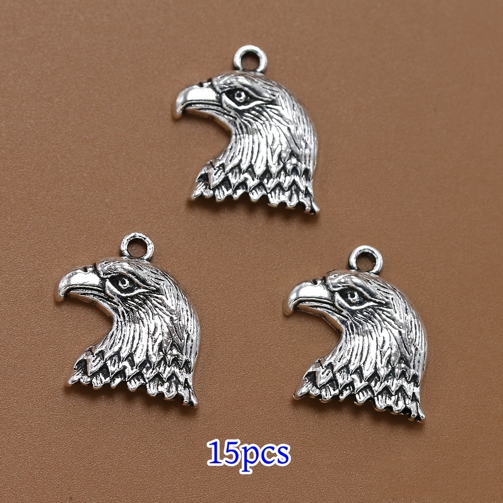Image of 15pcs Of Additions Featuring A Bohemian Style With Antique Silvery Animal Designs, Including Fashionable Eagle Head Pendants For Vintage Handmade Earrings And Necklace Components