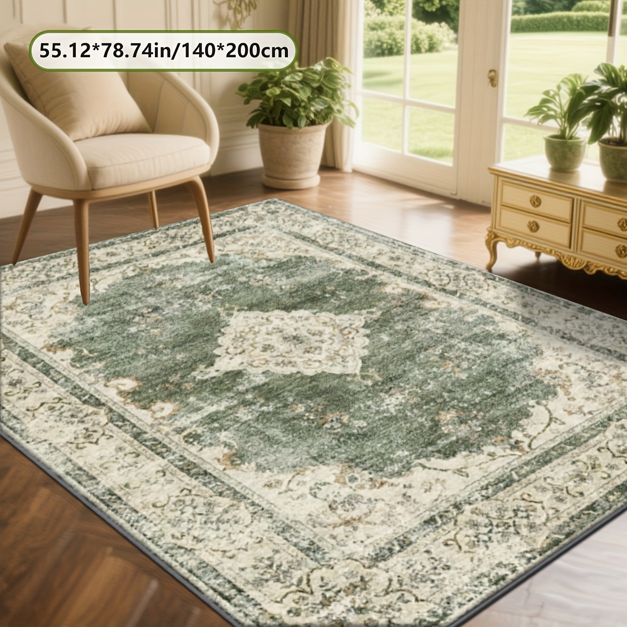 TEMU Soft Plush Rug With A Dotted Plastic Non-slip Backing, Featuring - Floral Pattern Print. A Decor Rug Suitable For Multiple Such As Large Living