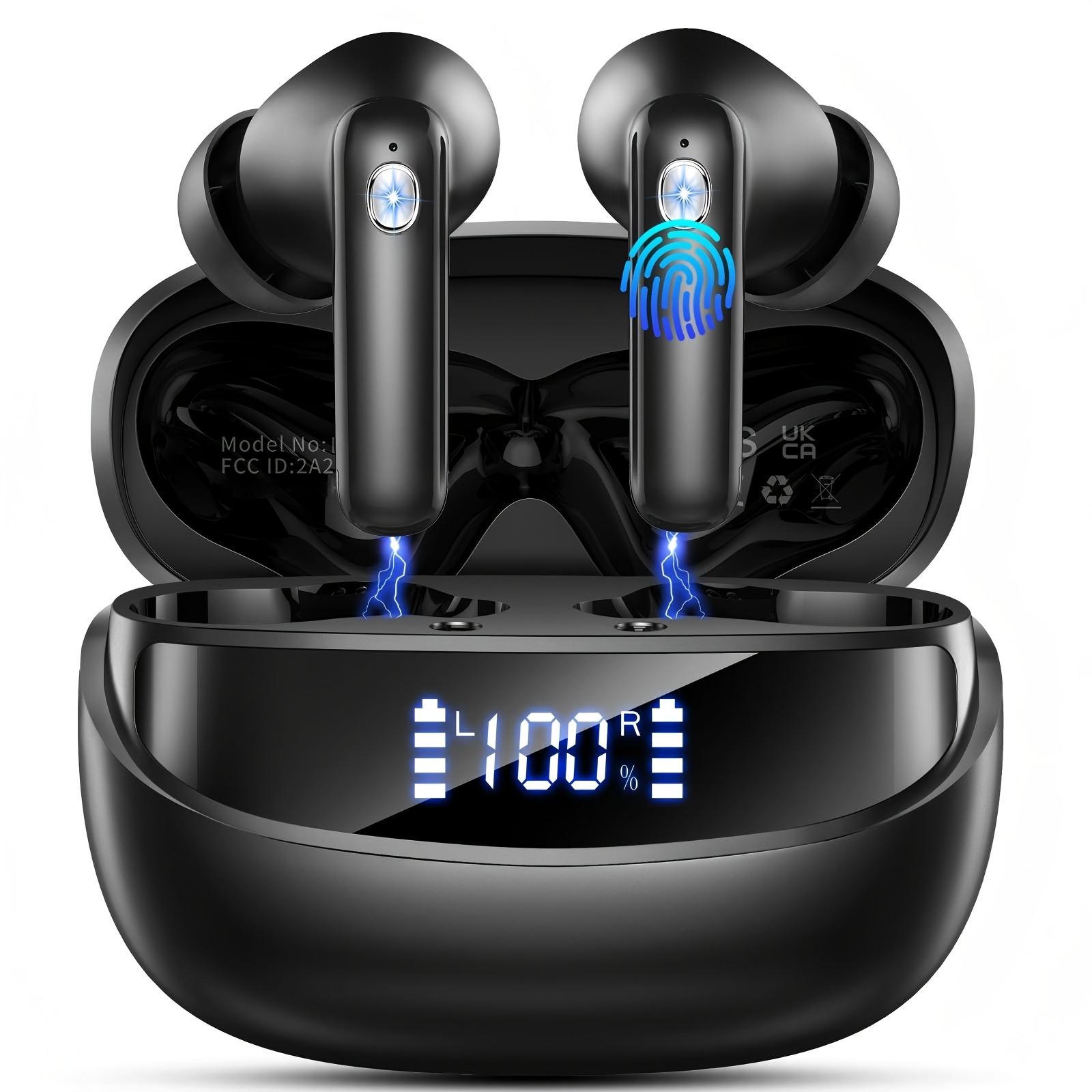 TEMU Écouteurs Fil à Batterie Étendue de 45H : D60 Pro, Charge Rapide Type-C de 1,5H, Affichage Numérique LED, Puce Fil Avancée 5.4, Haut-Parleur