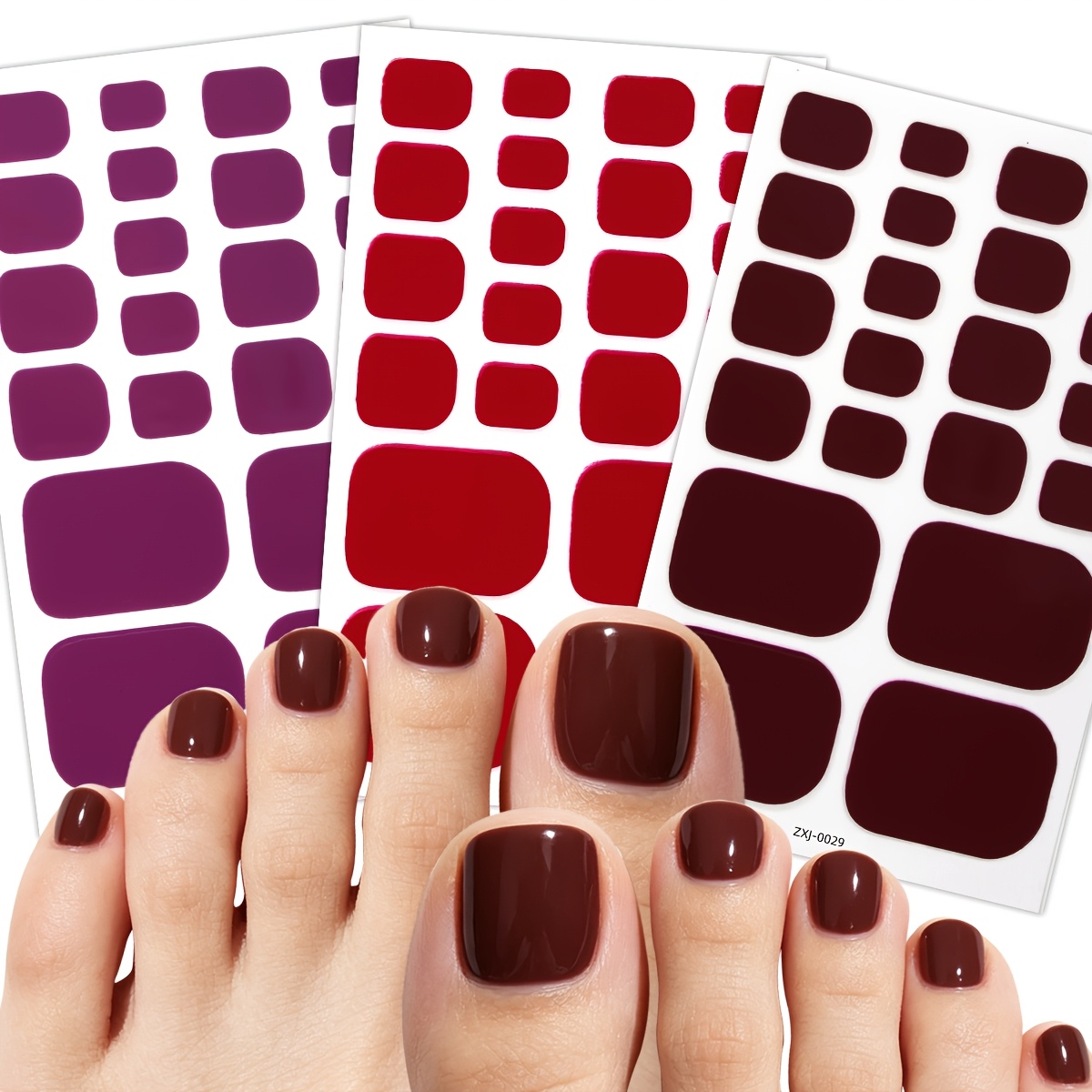 TEMU 3pcs/set Toe Nail Stickers Solid Color Glitter Nail Stickers-easy To Stick, Self-adhesive Pedicure Stickers, Create A Chic And , Suitable For