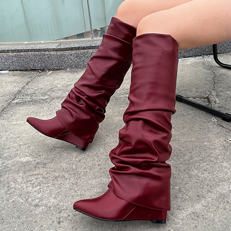 Knee High Boots Red Wedge Heel Boots Wedge-Heel Knee-High Boots