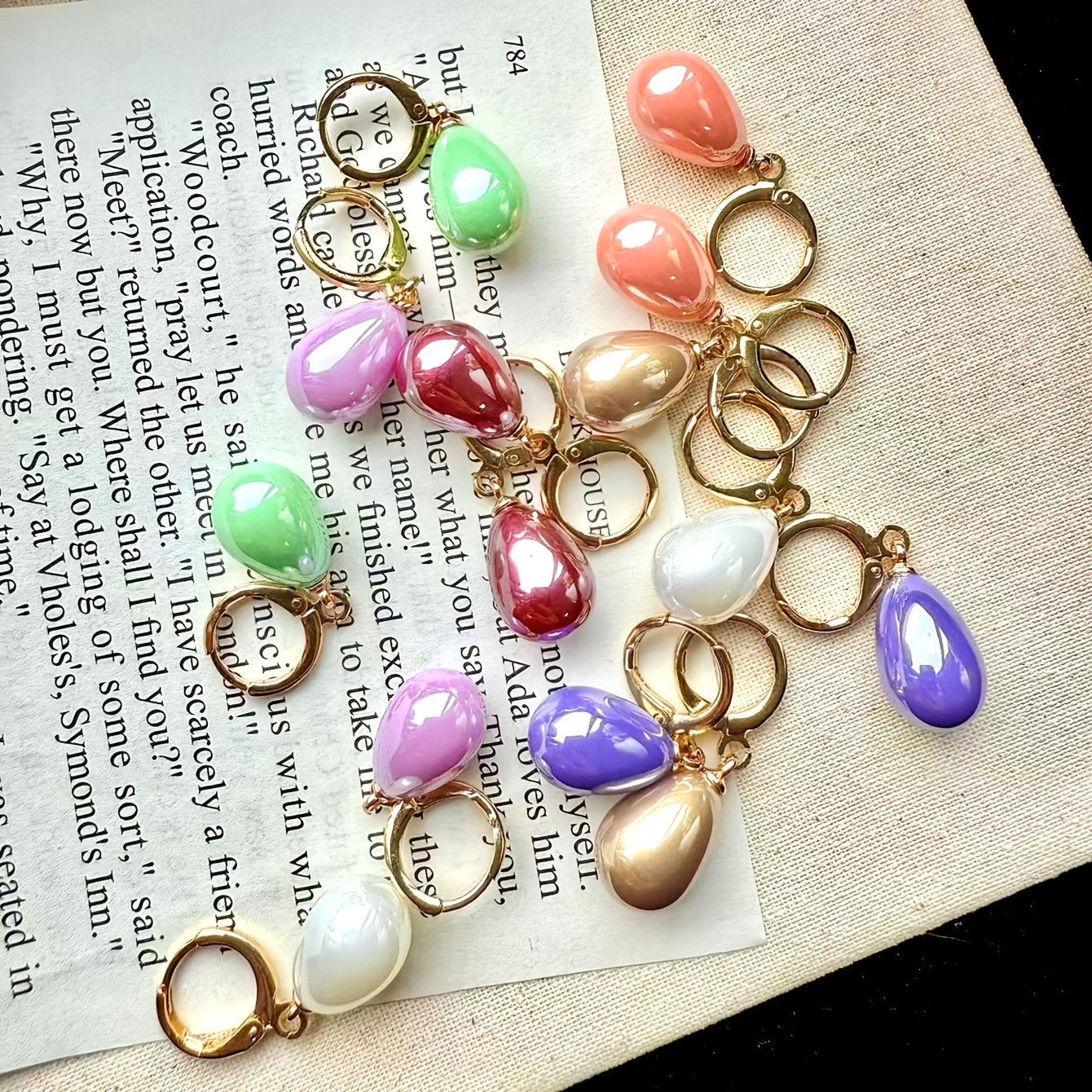7 Pairs Candy-Colored Long Earrings with Purple Tassels