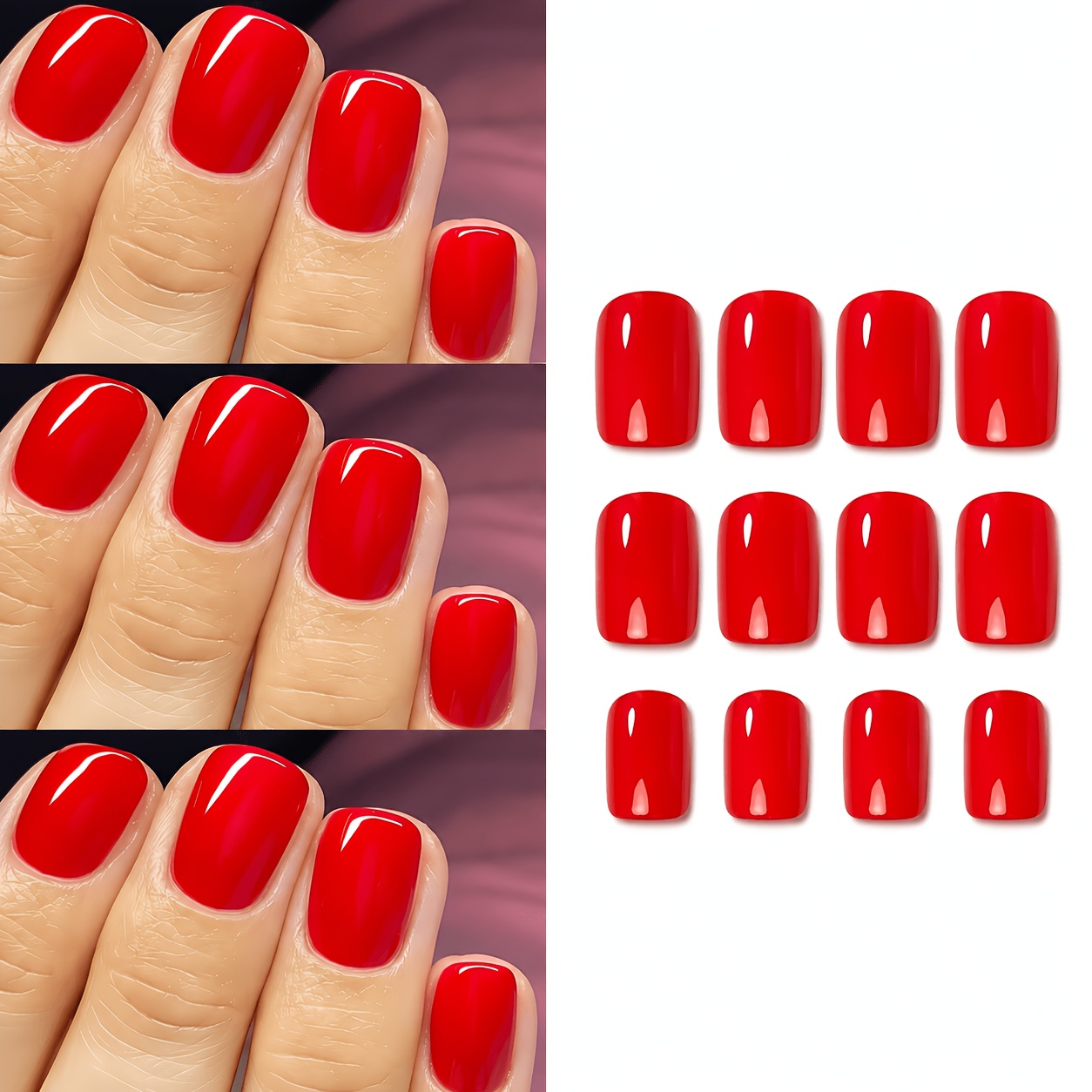 TEMU 96pcs Women' Cherry -on Nails, Solid Red Glossy Full-coverage Fake Nails, Reusable Artificial Nail Tips, Suitable For Daily Wear, Parties,