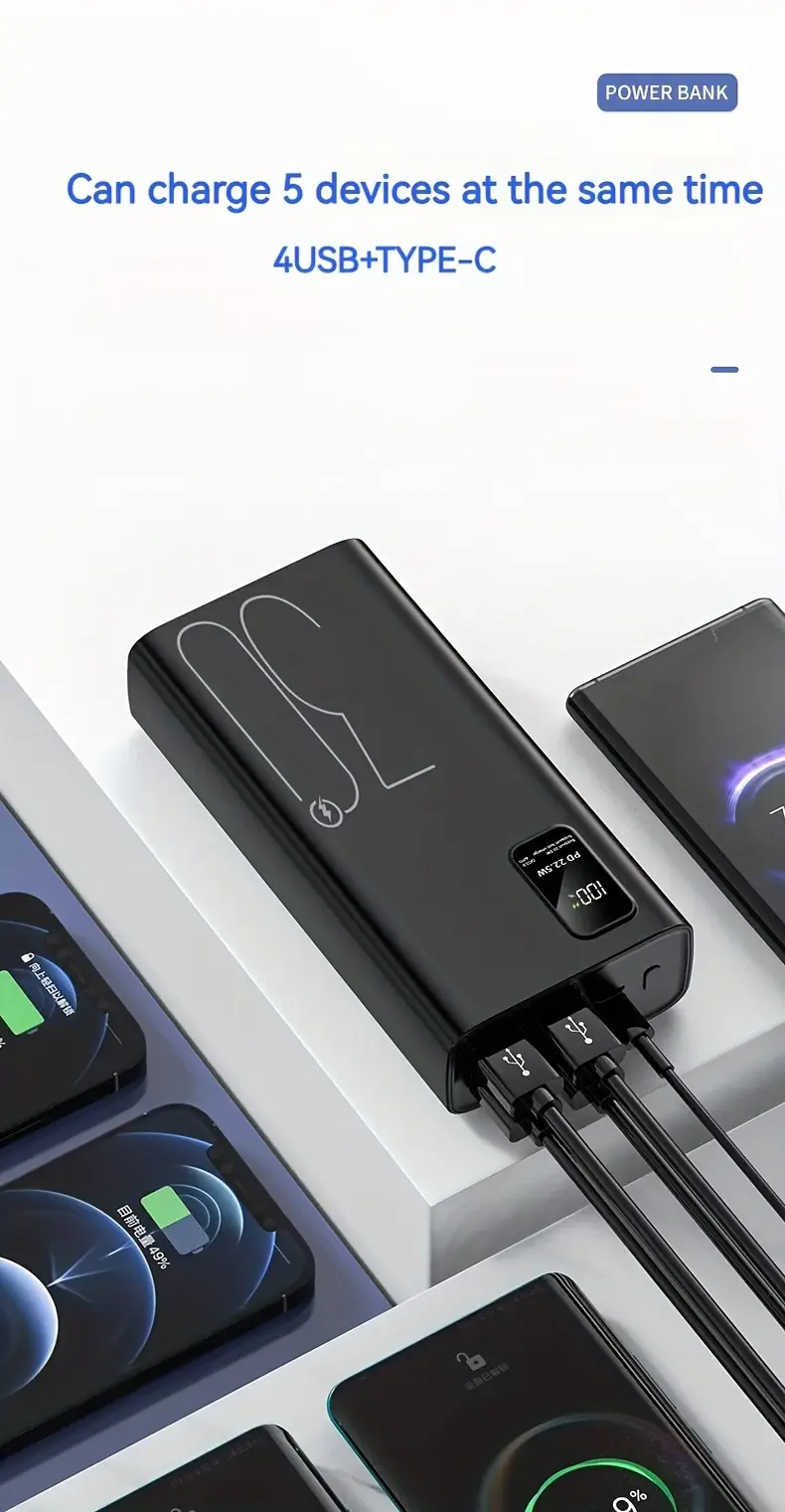 22,5w супер швидке заряджання power bank, 30000mah портативний зарядний пристрій з usb type-c, 20w pd подвійне швидке зарядження, перезаряджуваний літій-полімерний акумулятор, ≤36v робоча напруга для мобільних пристроїв детальніше 2