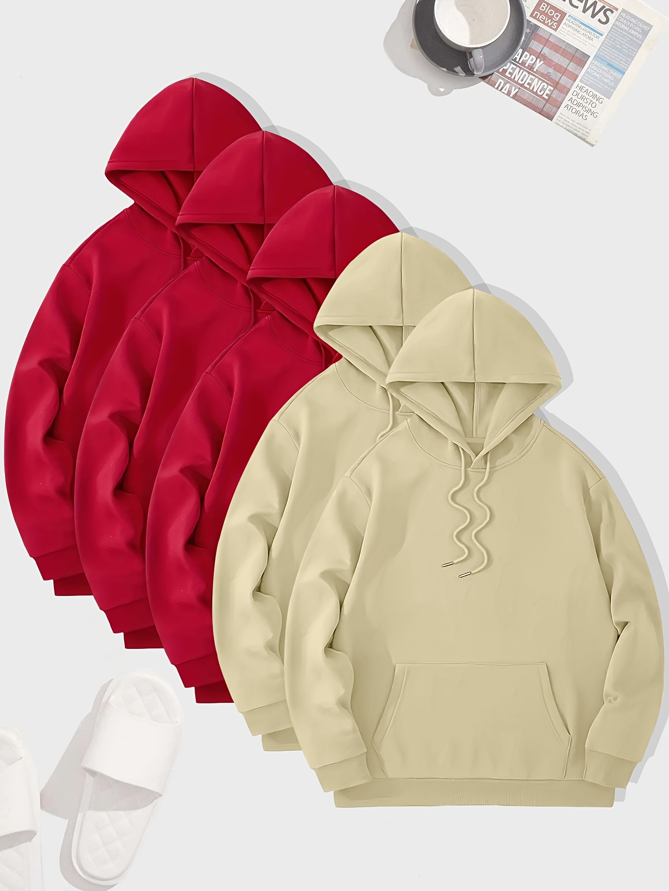 Simple Solid Color Hoodie Kangaroo Pocket Men's Casual Temu Canada