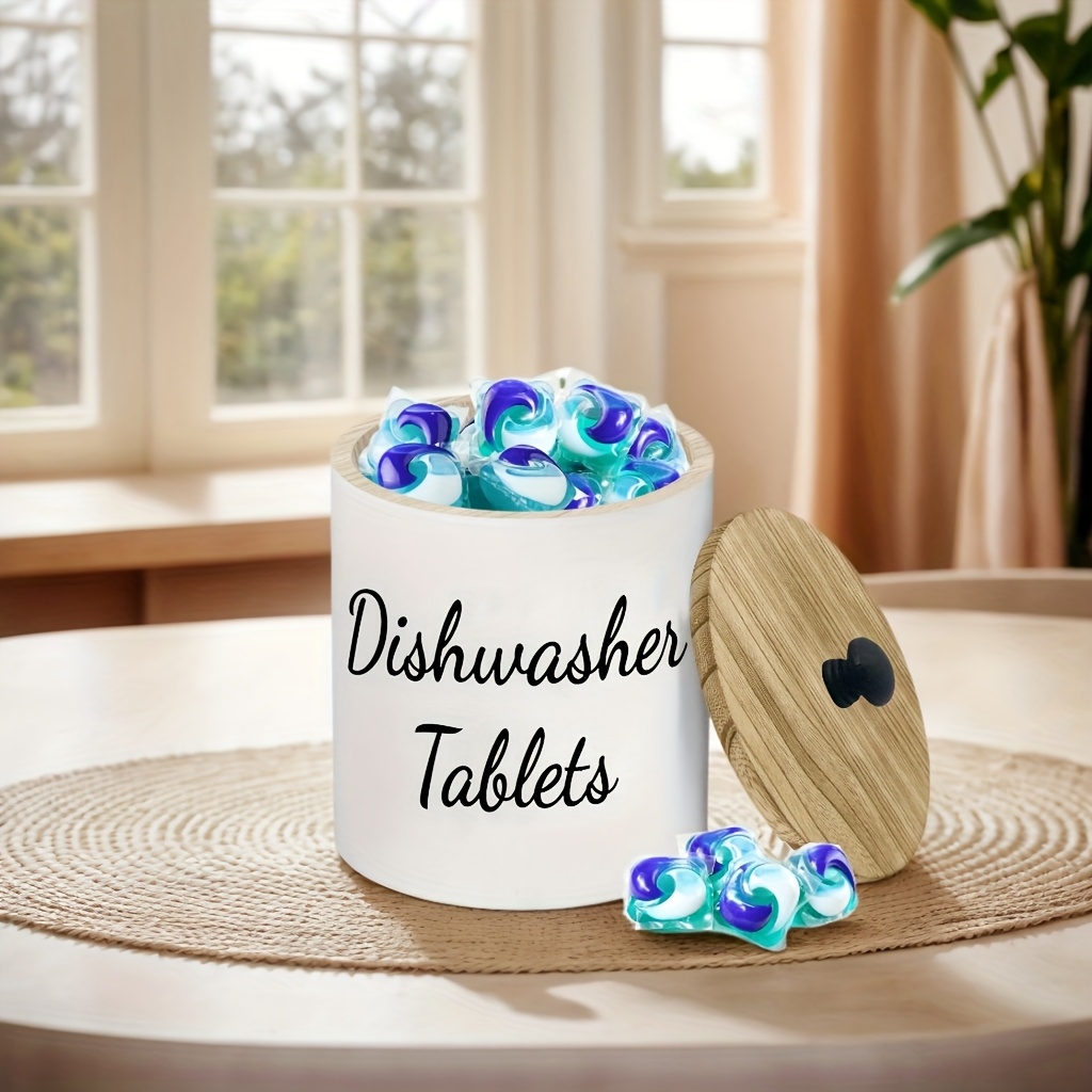 TEMU Dishwasher Pod Holder, Dishwasher Pods Container, Dishwasher Tablet Container For Kitchen Decor And Accessories, Wood Laundry Detergent Pods
