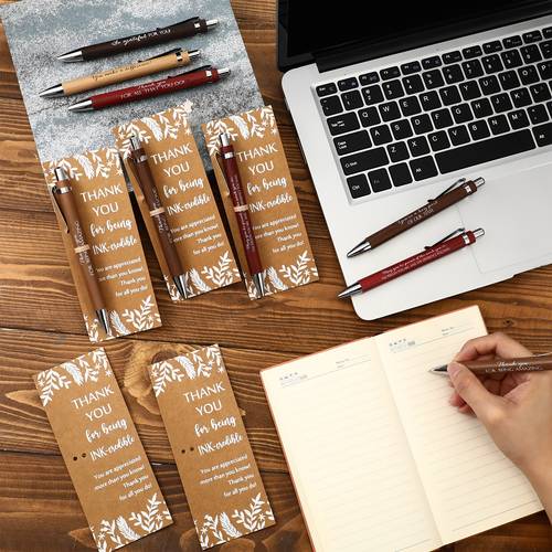 Obrázok položky 20 sád darčekov na ocenenie zamestnancov vo veľkom, bambusové perá s poďakovaním a inšpiratívnymi záložkami z kraftového papiera, motivačné darčeky pre kancelársky tím, kolegov, učiteľov, dobrovoľníkov, zdravotné , 10 štýlov