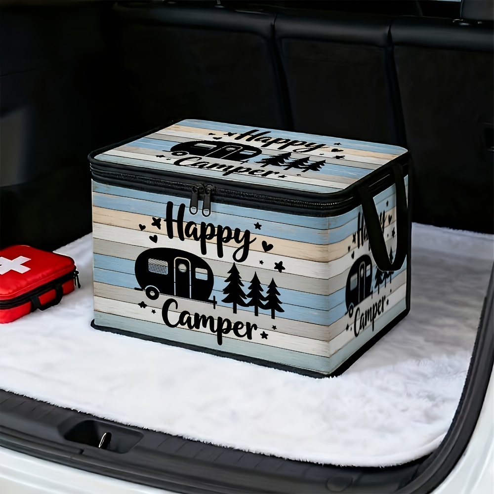 TEMU (2d Flat) 1pc Vintage Camping-themed Font Storage Box With Lid, "" Logo Pattern, Suitable For Car Trunk Storage, Ideal As A Portable Storage