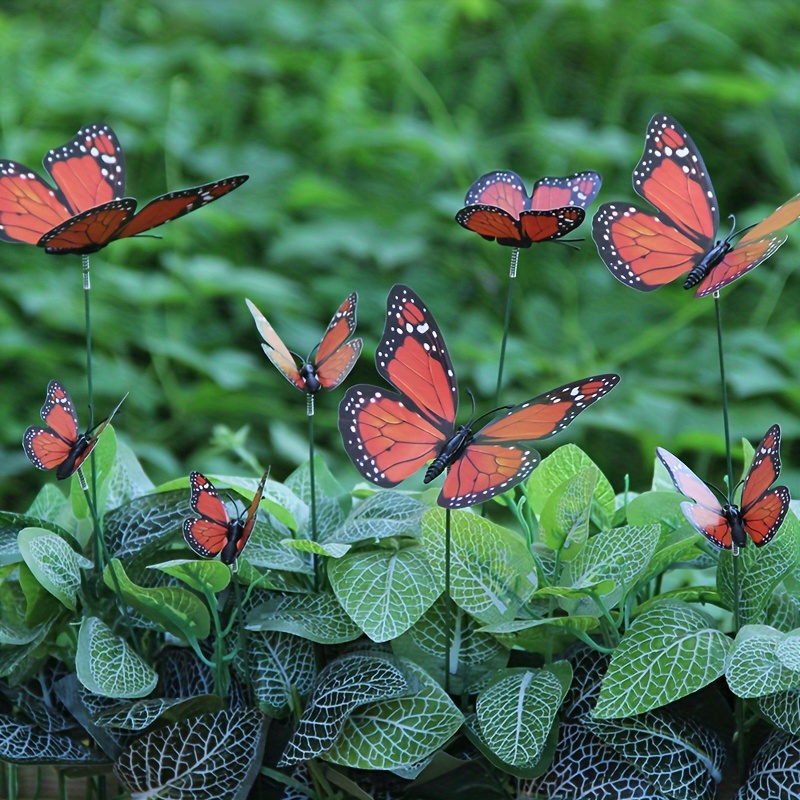 12 Piezas De Decoración De Estacas De Mariposas 3D, Estacas De Mariposas Monarca Naranjas Para Jardín Y Macetas, Decoración Exterior De PVC Resistente Al Agua, Decoración De Patio, Macetas De Flores Y Bonsái
