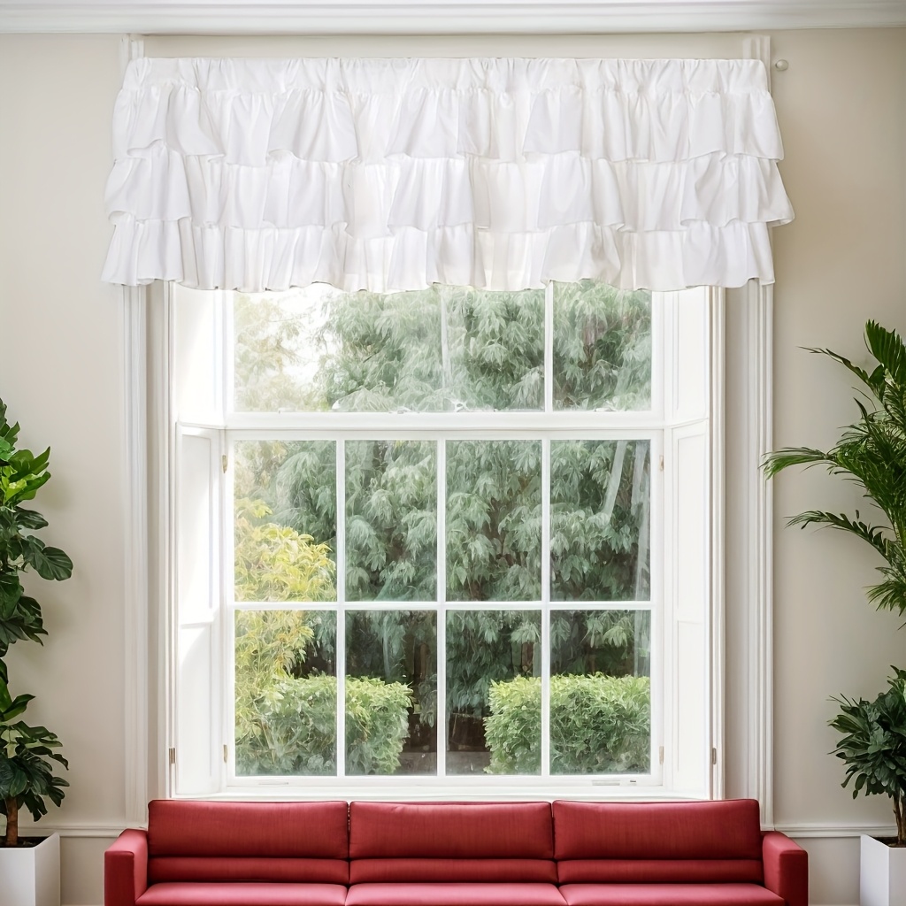 1pc White Ruffle Farmhouse Valance, Soft Fabric Rustic Country Farmhouse Tiered Ruffles Valance, Curtain For Windows And Kitchen Home Decor, 52 X 18 Inches