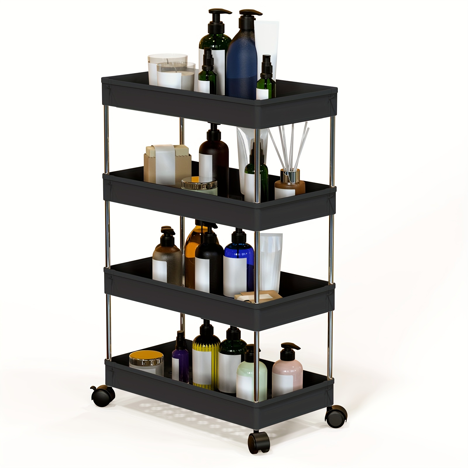 

3 Tier Rolling Trolley, Kitchen Trolley With Handle, Kitchen Trolley Serving Trolley, Box With Wheels, Storage Trolley For Kitchen Bedroom, Office, Makeup Bathroom