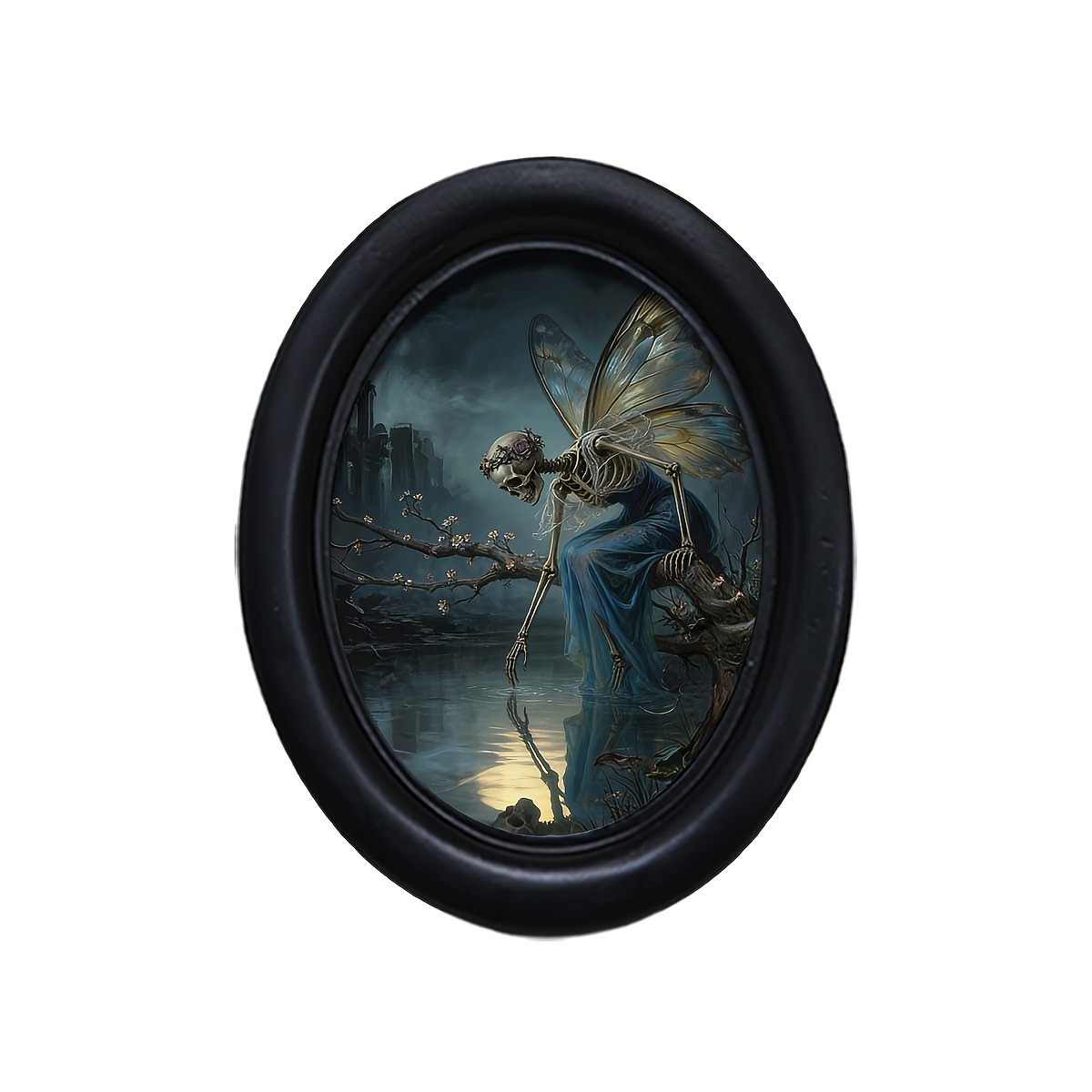 TEMU 1-pack Ruins And Skeleton Fairy Themed 3d Oval Photo Frame, 4.16 X 5.25 Inches, With Printed Photo Paper, For Room Bedroom Wall Decor, Rustic