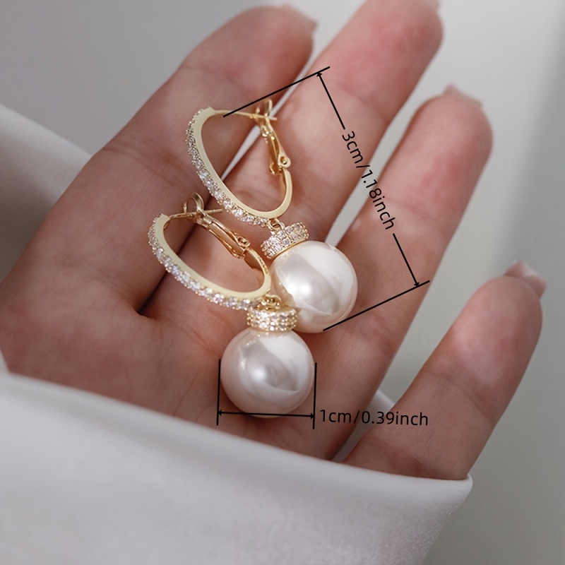 Classic Style Golden Hoop Earrings with Faux Pearl Pendant