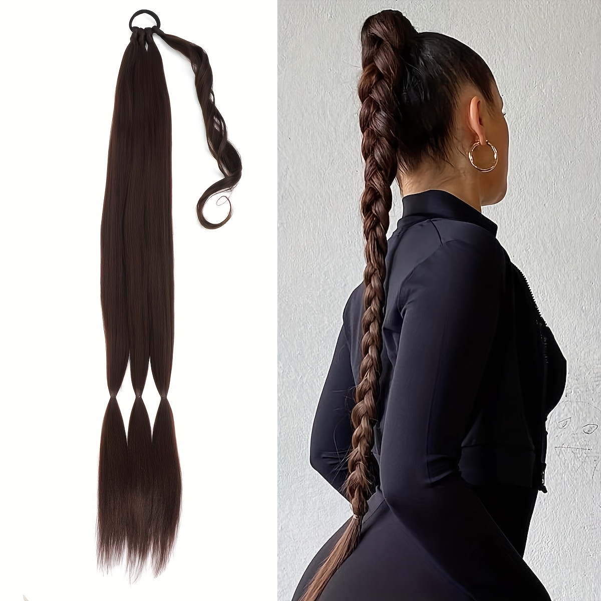 32 inch long braided ponytail extension with hair tie straight wrap synthetic hairpiece for women soft   natural look daily wear hair extensions for everyday styling ponytail hair extensions   hairpiece