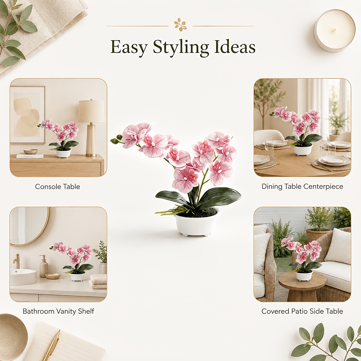TEMU 1pc Large-size Artificial Phalaenopsis Orchid Potted Plant, Lifelike Four-season Artificial Flower Decoration, Water-free And Desktop Bonsai,