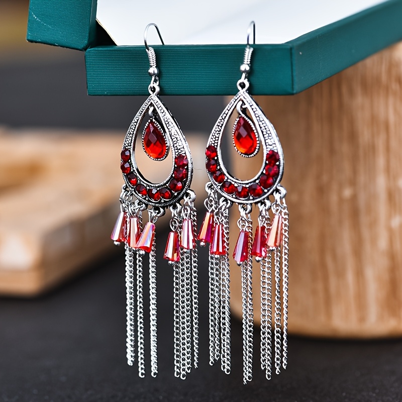 TEMU Vintage Bohemian Tassel Earrings, Alloy Earrings, Long Chain, Suitable For Valentine's Day And , Perfect For Daily And Vacation Wear