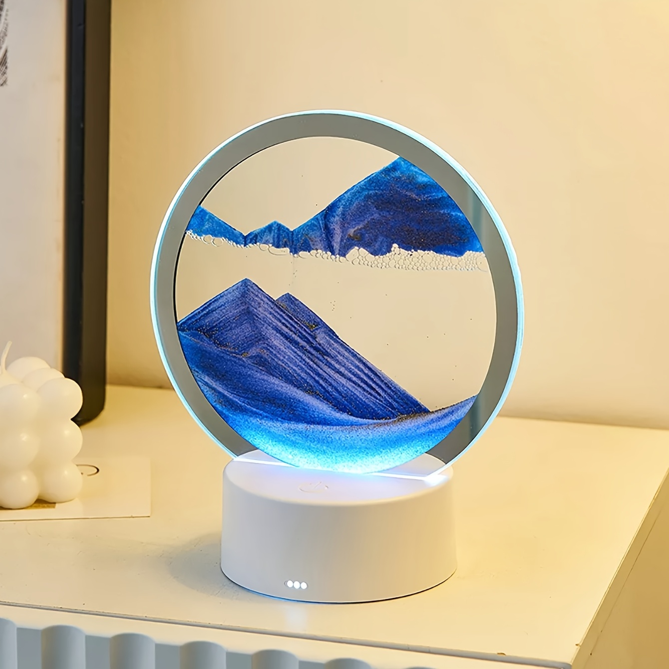 

Modern 3d Sand Tabletop Lamp, Adjustable Lighting Touch-controlled Freestanding Plastic Landscape Sand Timer, Usb Powered, Polished , For Room Types - No Battery Required