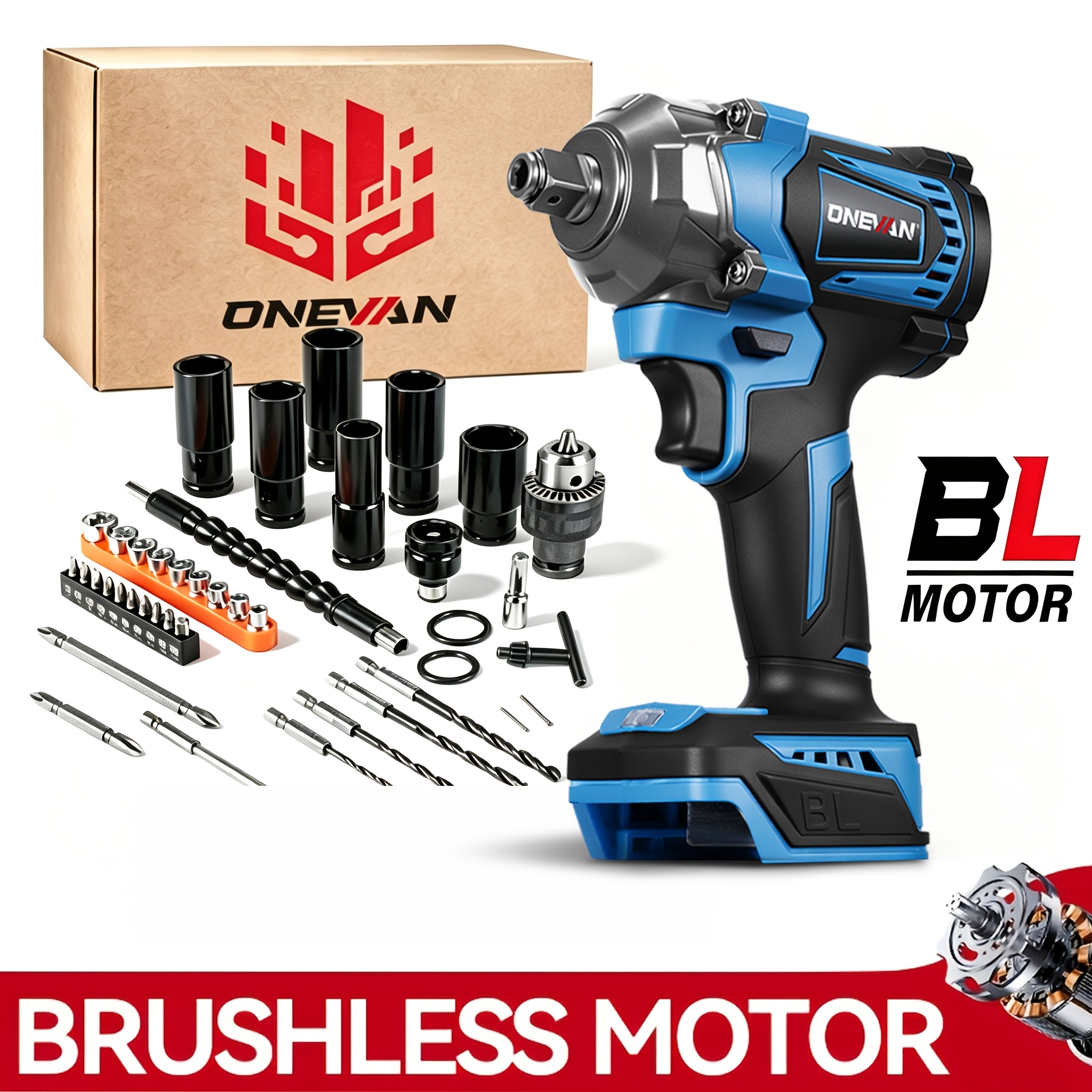 TEMU Electric Wrench Machine, Hollow Shaft, 1200nm Brushless Impact Wrench, 2-in-1 Medium Torque Cordless Drill/screwdriver, For Makita 18v Battery