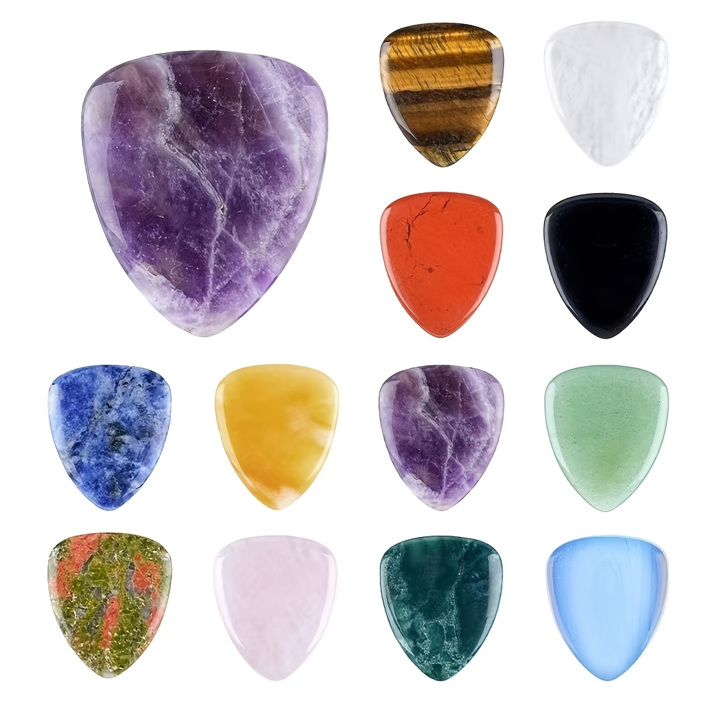 TEMU 5pcs Natural Crystal Guitar Picks Electric Guitar Hand Sweep String Instrument Performance Jade Agate Pick Gift Easter Exquisite Gift (random