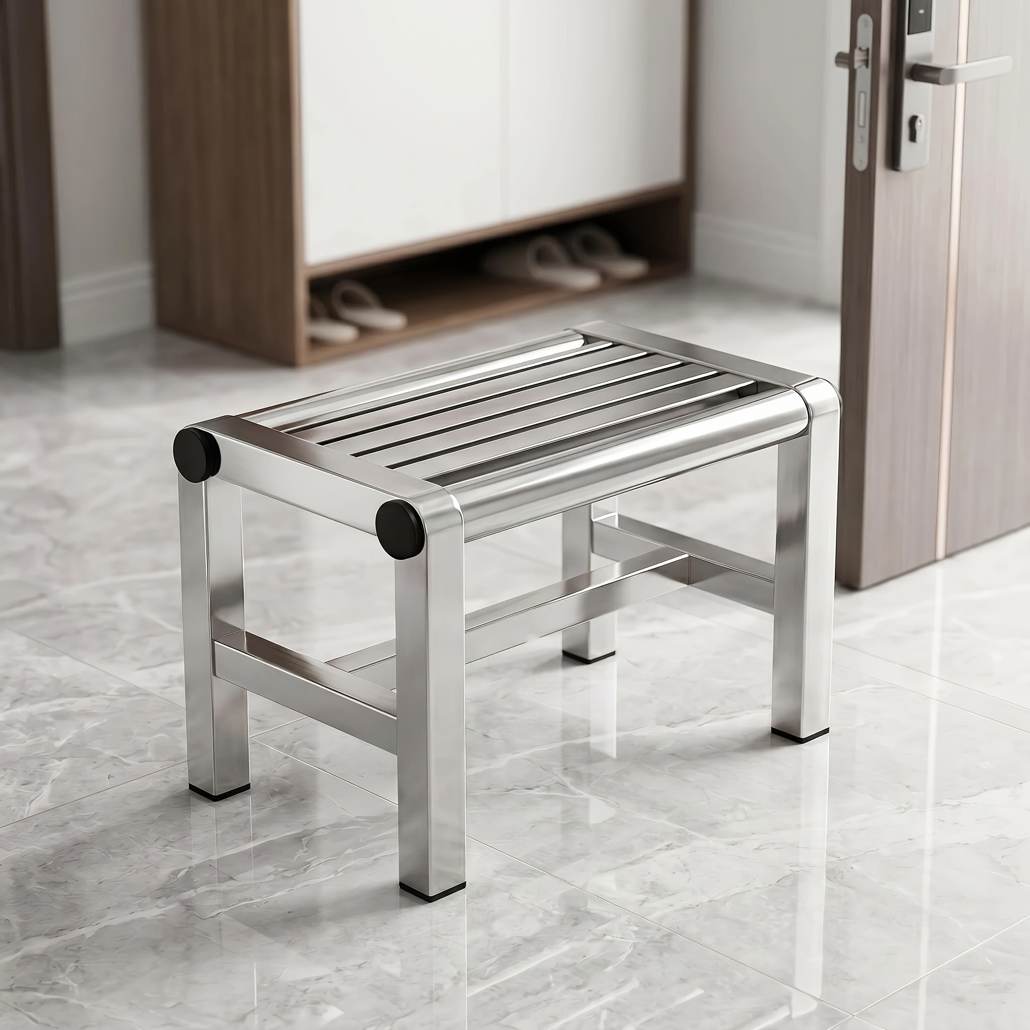 imagen del artículo taburete cuadrado   de acero inoxidable con cojín antideslizante, estilo moderno, resistente y  ,   para cambiar plantillas en entradas, baños, cocinas