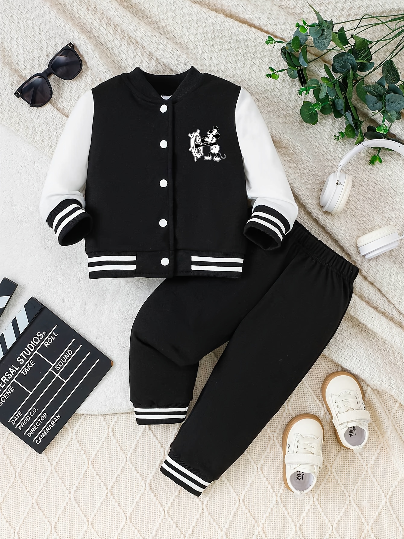Baby Boys Baseball Jacket & Pants Set - Black with  , Casual Spring/Fall Outfit, Soft Fabric,   Outdoor Play, Baby Boy Clothes,   Outdoor