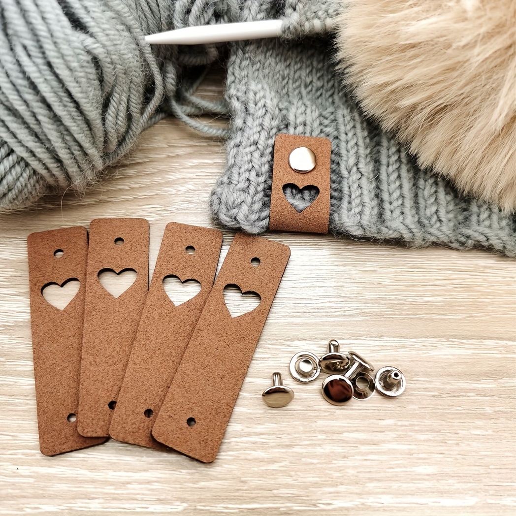 

10-piece Faux Leather Handmade Tags Set With 10 Sets Of Rivets, Heart Cutout Design For Knitting, Crocheting & Crafts