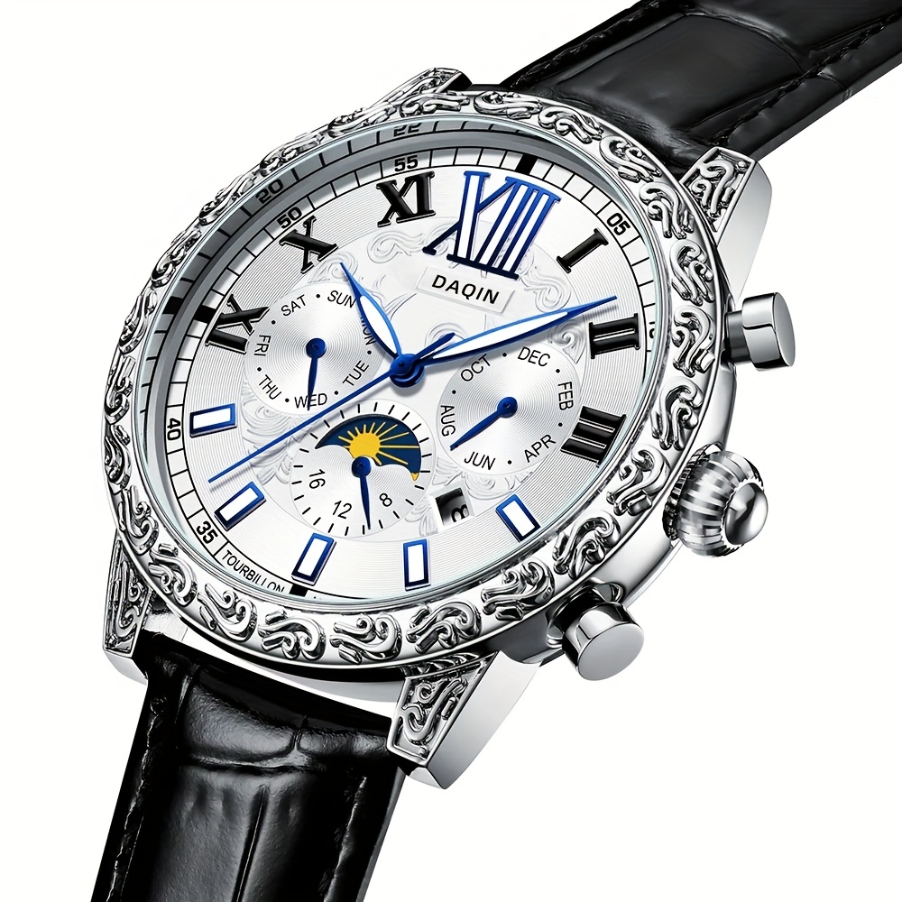 mens fully automatic dual sided hollow flywheel mechanical watch mens light luxury high end carved   with   calendar month night light moon phase multifunctional fashionable business casual mens wristwatch a gift   valentines day gift birthday gift without battery details 0