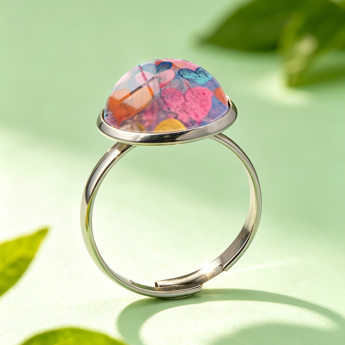 Unisex Multicolor Heart Pattern Stainless Steel Ring