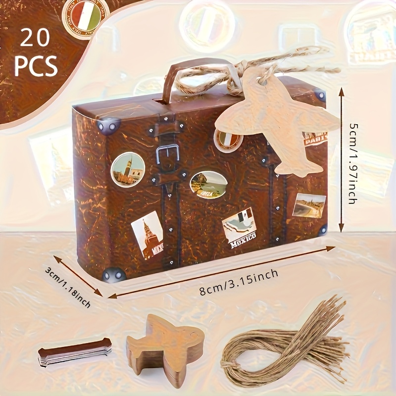 TEMU 20pcs Suitcase Paper Box Set, Vintage Color Retro Gift Boxes With 20 Candy Containers And 20 Jute Strings Included, Featuring Small Hanging