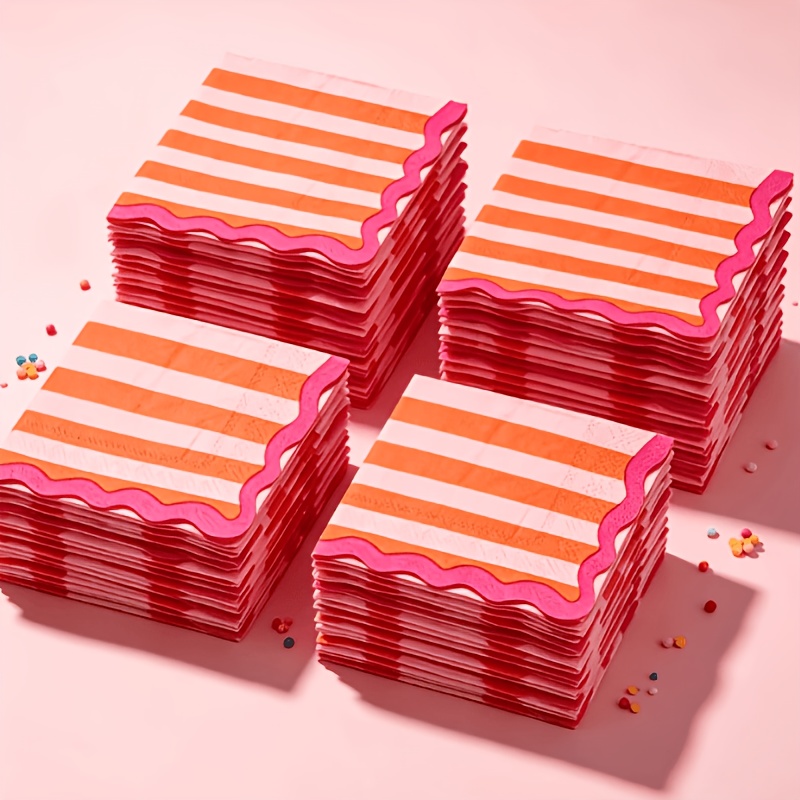 TEMU Light Striped Wavy Lace Napkins, 2-ply 9.84x9.84 Inches, 40pcs/60pcs/70pcs/100pcs - Festive Party Table Decor Napkins, Suitable For Restaurants,