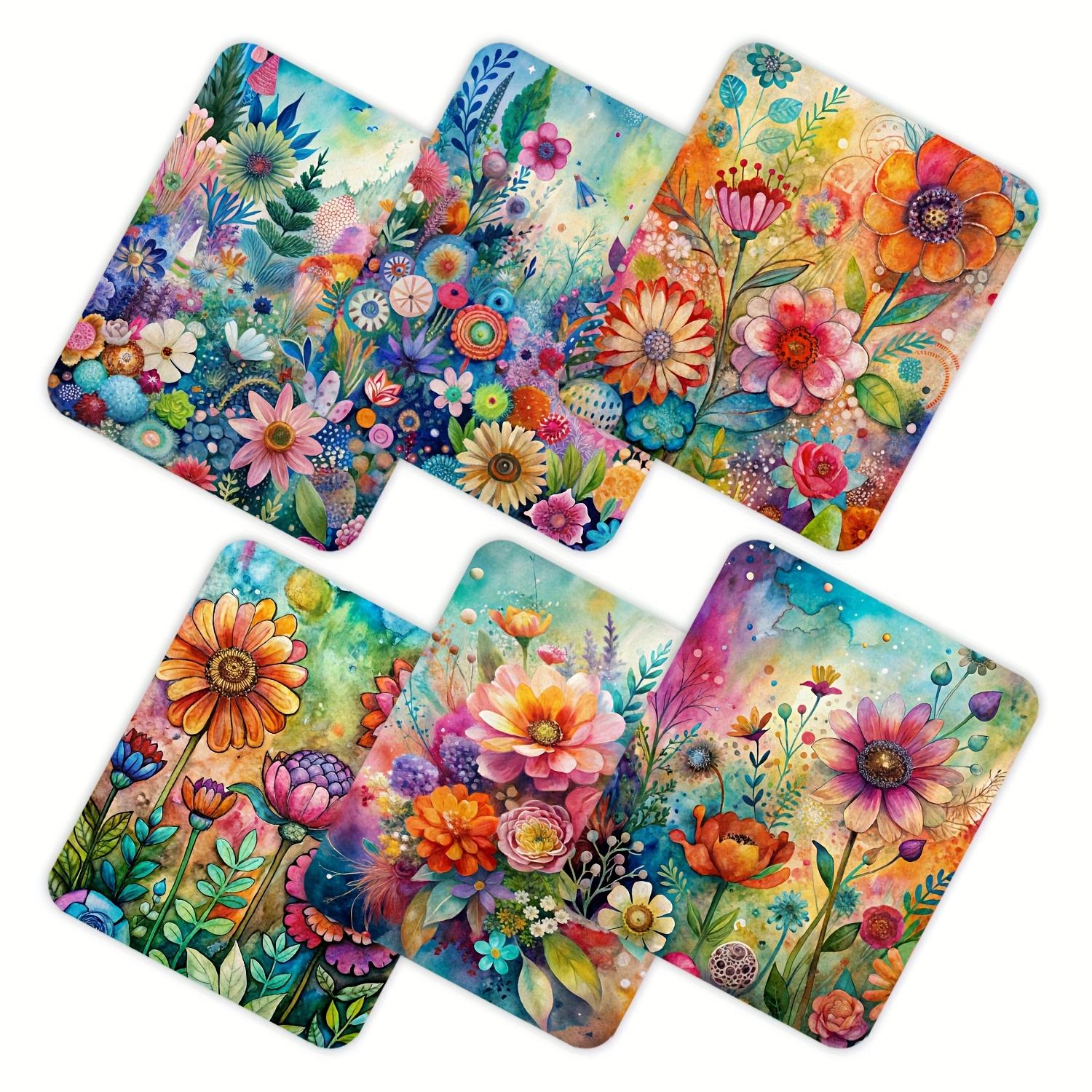 TEMU 6pcs Reusable Scratch-free Eyeglass Cleaning Cloths - Chemical, Multi-colored Floral For Glasses, Phones, Tablets, Laptops, Non-woven, Durable