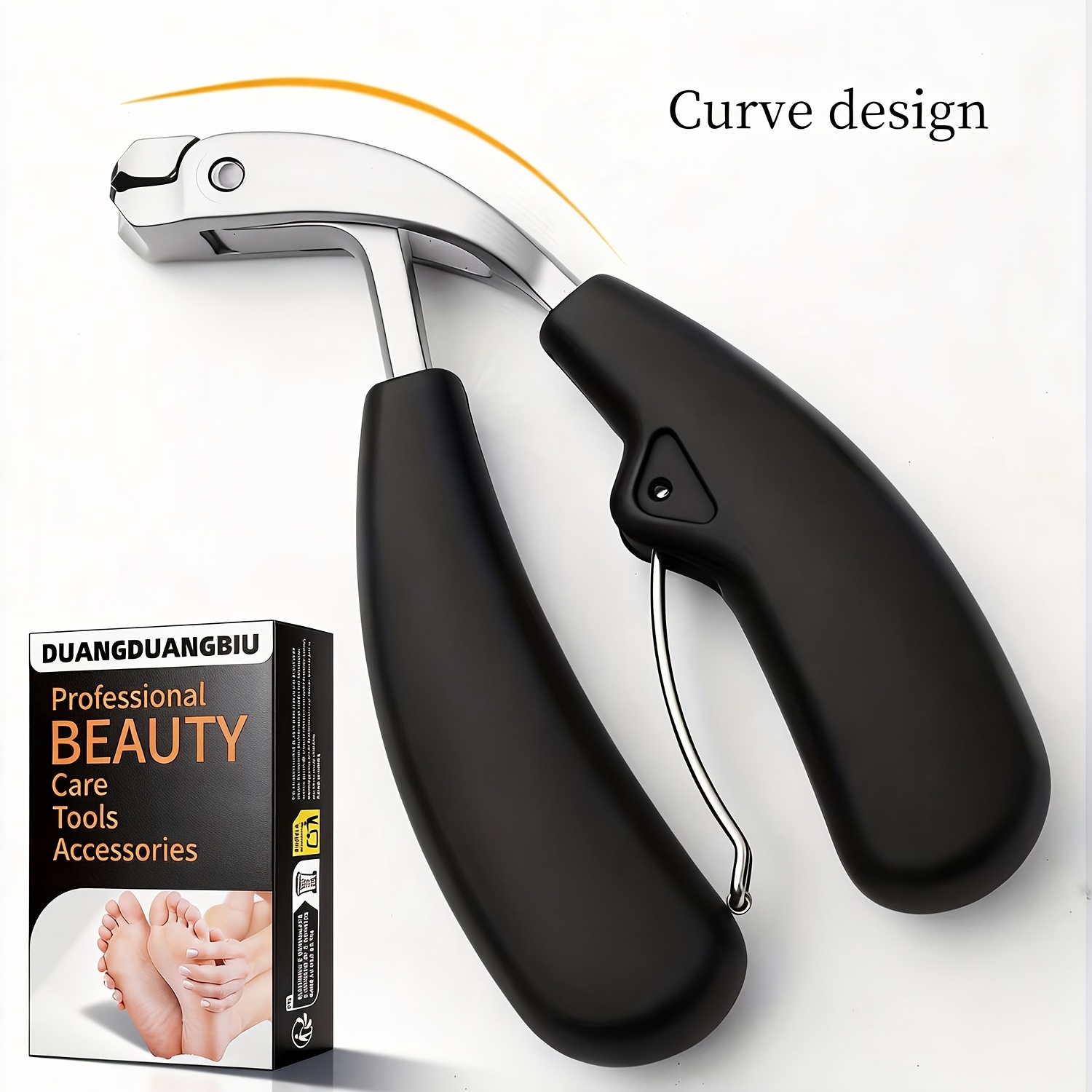 Image of 1pc Premium Nail Clippers, With Stainless Steel Blade, Edge & Wide Opening For Thick Nails, Long Handle, Arc Shape Cuticle Trimmer, For Toenail & Foot Clean, Duangduangbiu