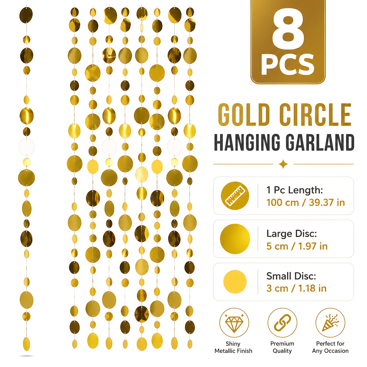 TEMU 8pcs Set, Total 8 Meters/314.96 Inches Golden Glitter Tassel Hangings - Hand-embroidered Sequined Details, Pvc Material, A Luxurious And