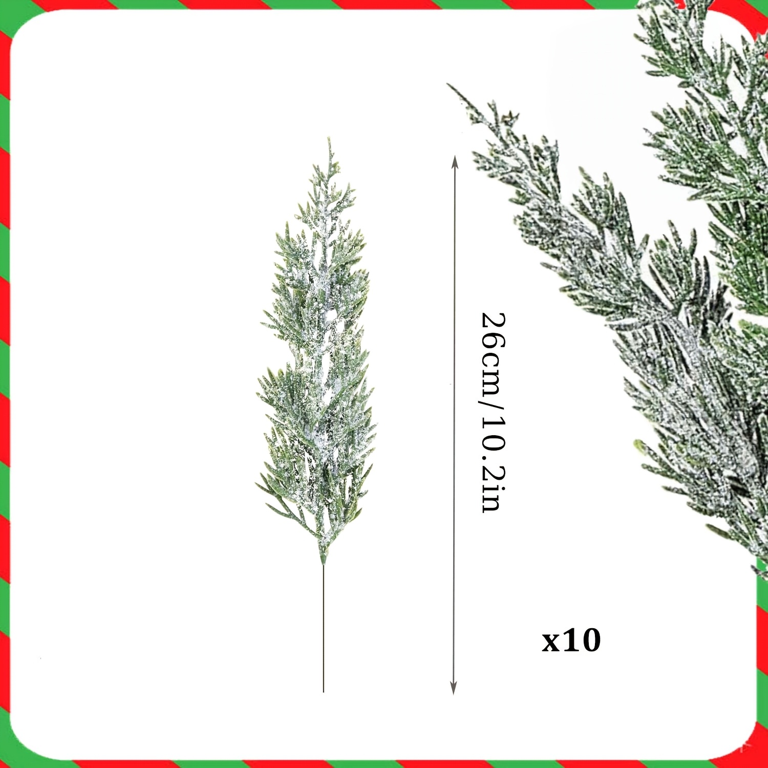 TEMU 10pcs Christmas Snow Branches, Artificial Christmas Pine Branches, Simulation Green Plant Twigs, Suitable For Dining Tables, Room Decoration,