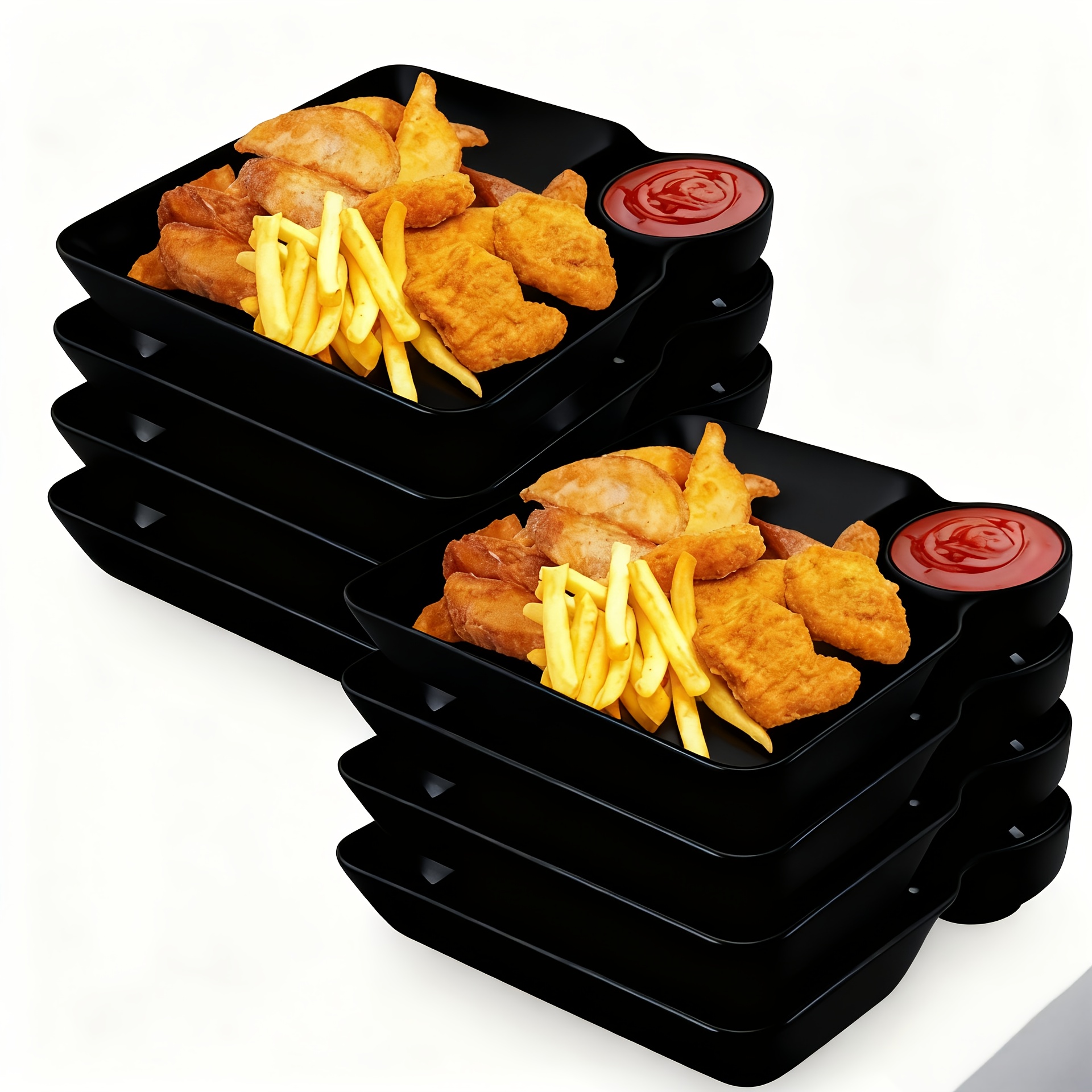 8pcs Square Dumpling Plate Set, Sauce Compartment Serving Dish Plastic Serving Platter Set, And Serving Dish Japanese Plate Small Dip Tray Sushi Taco Salsa