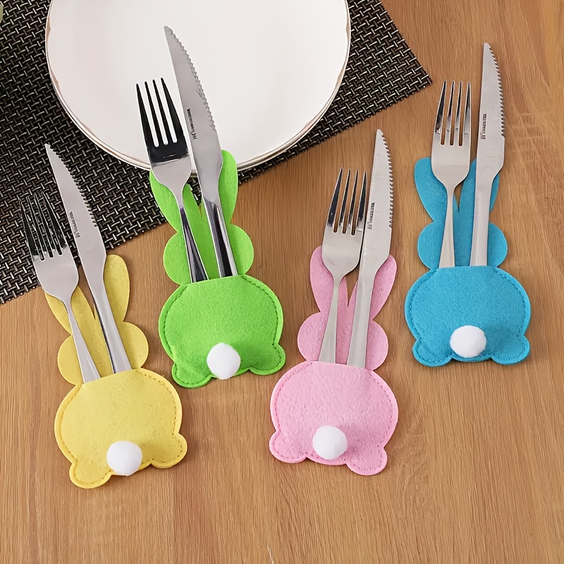 

8pcs Easter Bunny Felt Cutlery Holders - Design For Knife & Fork Storage, Party Table Decor