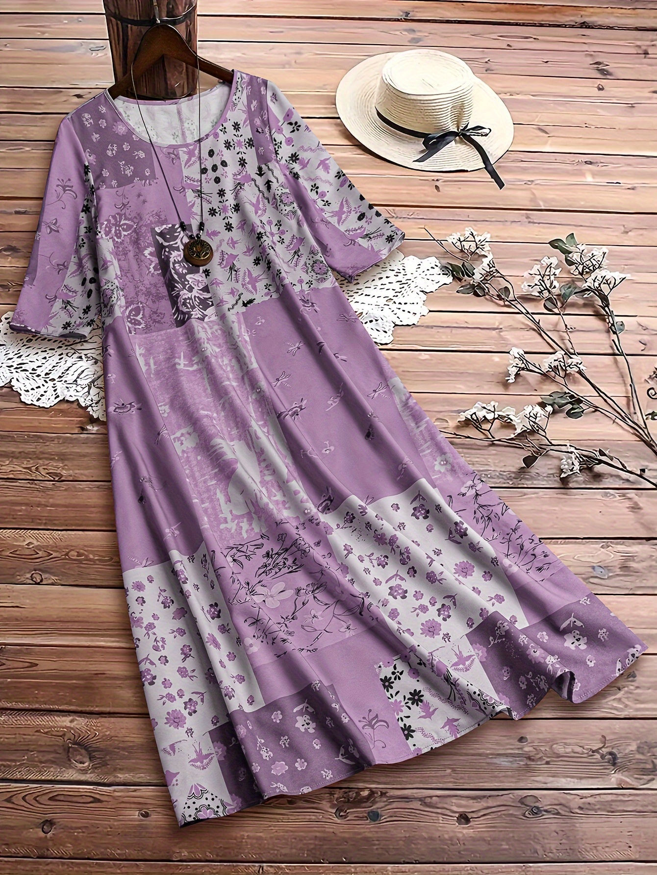 chinese dress ladies Loose-fit Maxi Dress, Bishop Sleeves, Bodice Wrap / mc2-2010