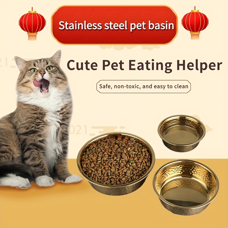 

1pc Stainless Steel Dog Food Bowl, Thickened Hammered Decorative Dog Food Bowl Water Basin