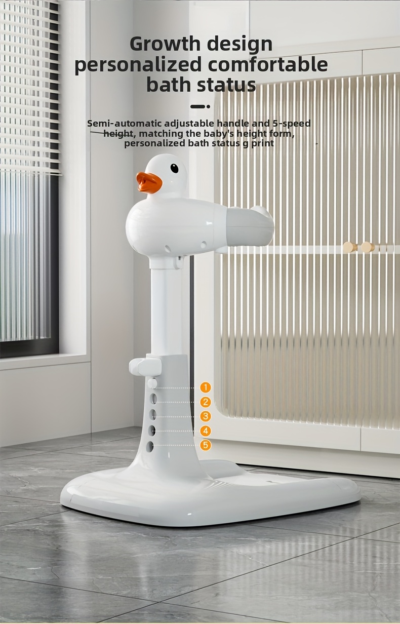 Adjustable and Foldable Bath Stand with Anti-Slip Base, Duck Design, PP Material for Ages 3 to 6 - Safety Bathtime Helper for