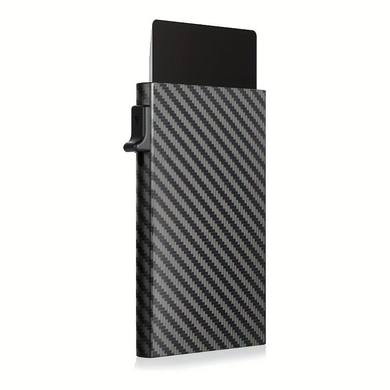 TEMU Automatische Pop-Up Kaarthouder van Aluminiumlegering, RFID Creditcard Wallet, Stijlvol Carbon Fiber Ontwerp, Veilig en Handig voor het Opbergen
