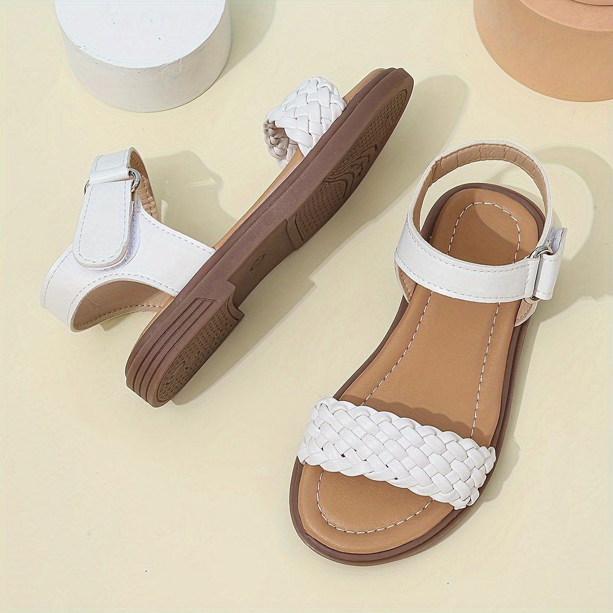 Trendy Solid Color Open Toe Sandals For Girls, Breathable Lightweight Sandals For Spring And Summer