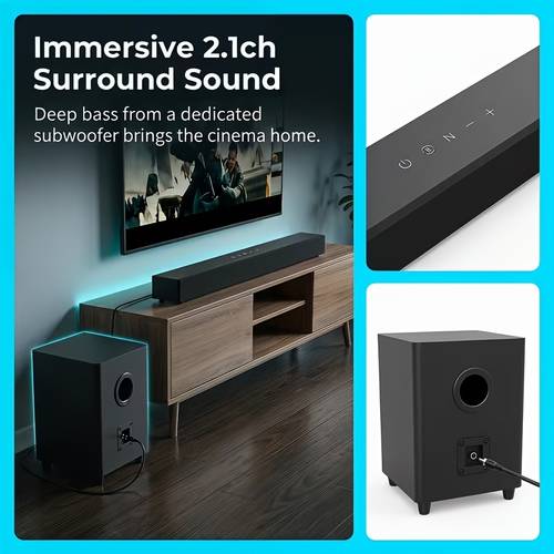 120w 2 1 channel soundbar with subwoofer smart tv sound bar wireless surround sound system wireless speaker for tv pc home theater s bt b opt coax aux eq with remote control