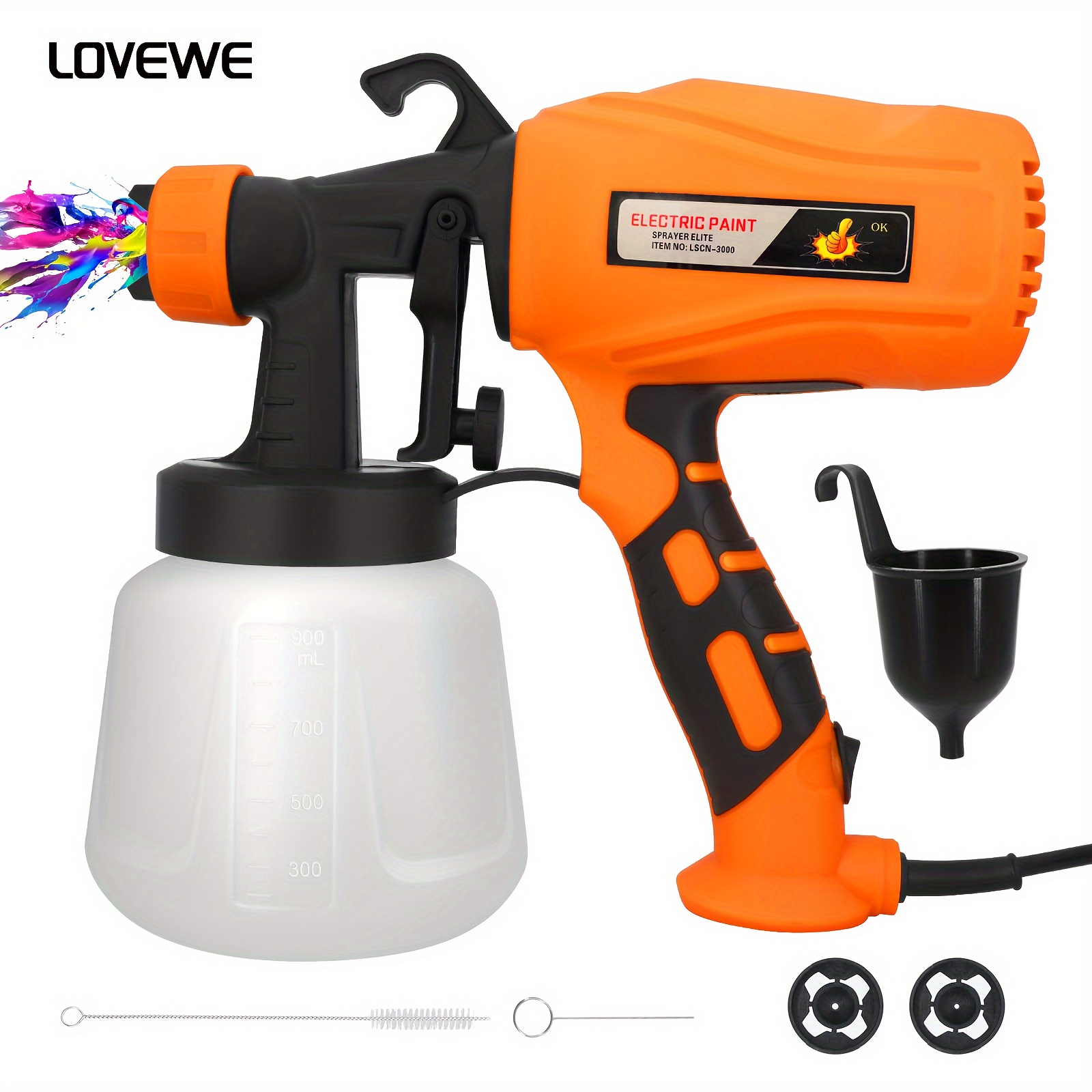 

Lovewe Paint Sprayer, 400w Hvlp Spray With 3 Nozzles And 3 Spray Patterns, Sprayer 900ml Container, Easy To Clean For House Painting, Furniture, Cabinets, Fence, Walls, Doors