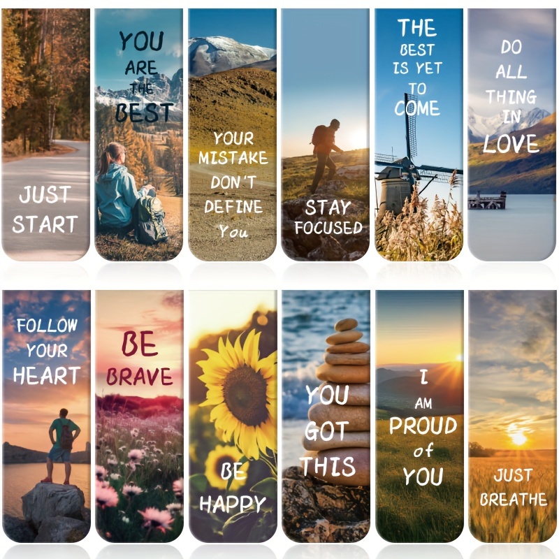 

12pcs Inspirational Magnetic Bookmarks With Motivational Quotes, Durable Paper Book Markers With Strong Magnets, Colorful Page Clips For Students, Teachers, Book Readers