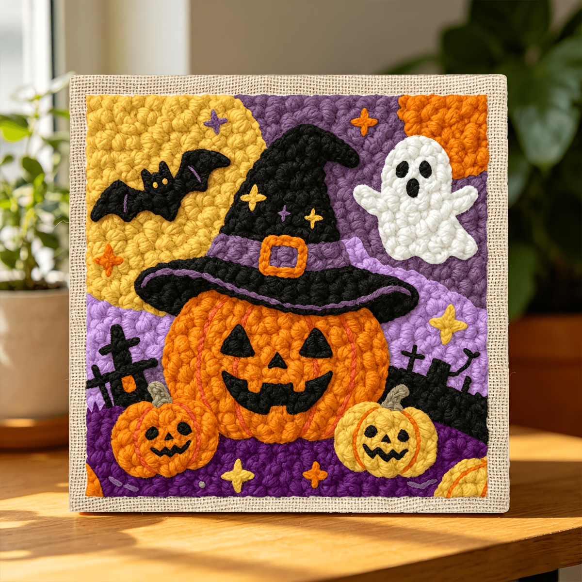 Wizard Hat Pumpkin Lantern Punch Needle Embroidery Kit