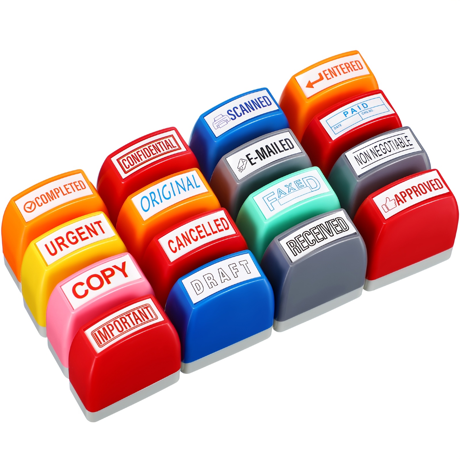 

16pcs Self-inking Office Stamp Set - Assorted Colors, Faxes & , Plastic Construction