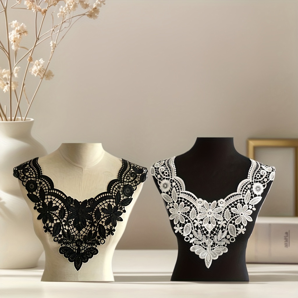 E-shop Wasserlösliche Spitze bestickte Polyester-Seide Hohl-Korsagekragen, falsche Kragen DIY-Spitzenzubehör für Hochzeitsschleier und Nähen