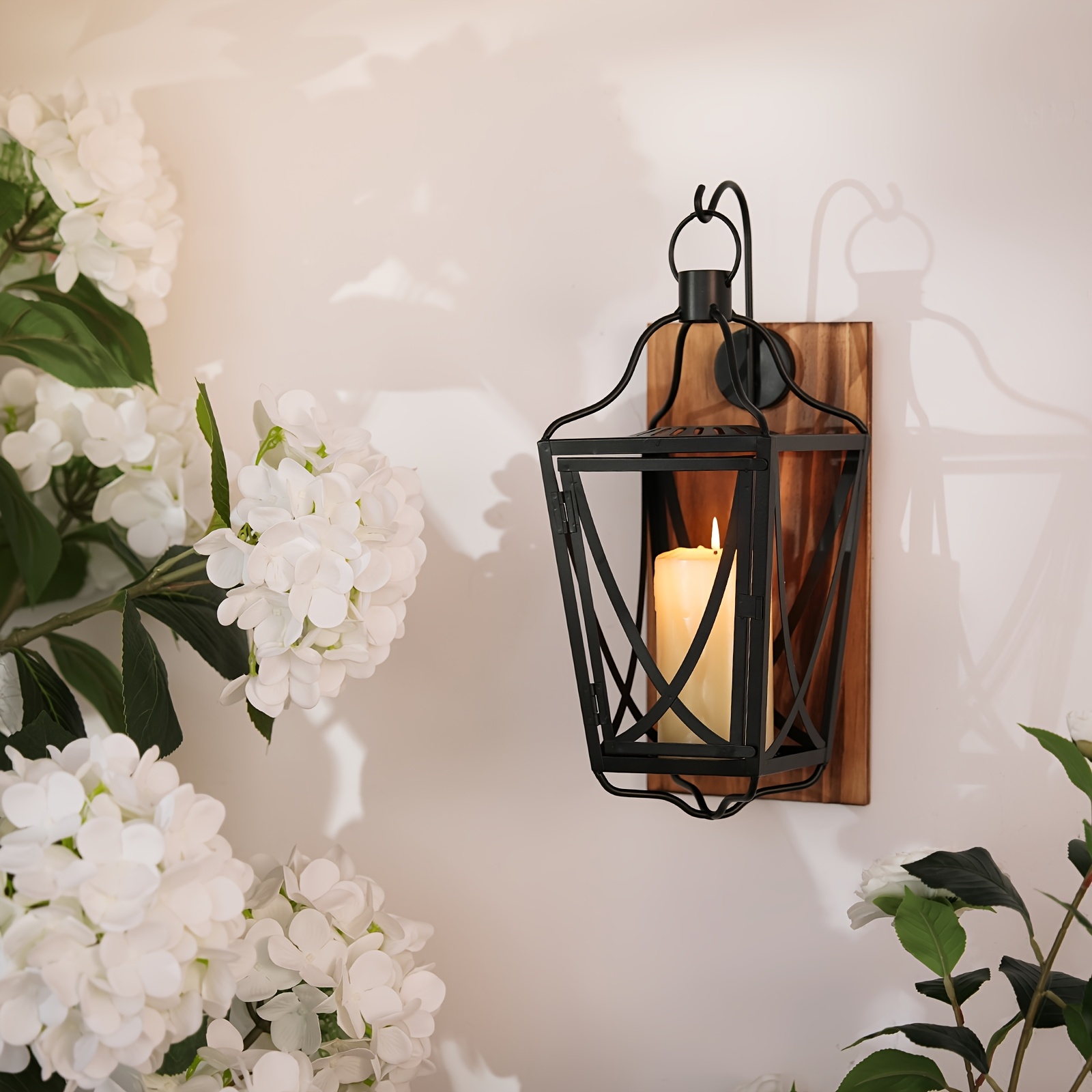 Vintage Courtyard Wall-mounted Iron Lantern In Black, Designed For Pine Wood, Includes 1 Unit And Free Installation Tools