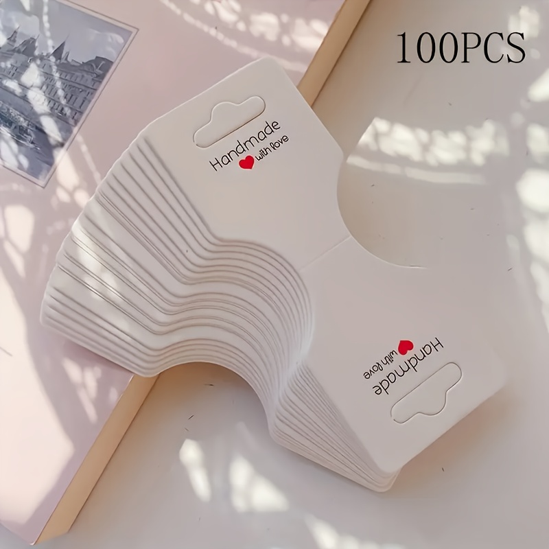 TEMU 100/50pcs Red Heart Handmade Lettering Design Bracelet Display Cards, Sturdy Necklace Clips, Hair Accessory Cards, Jewelry Packaging Cards,